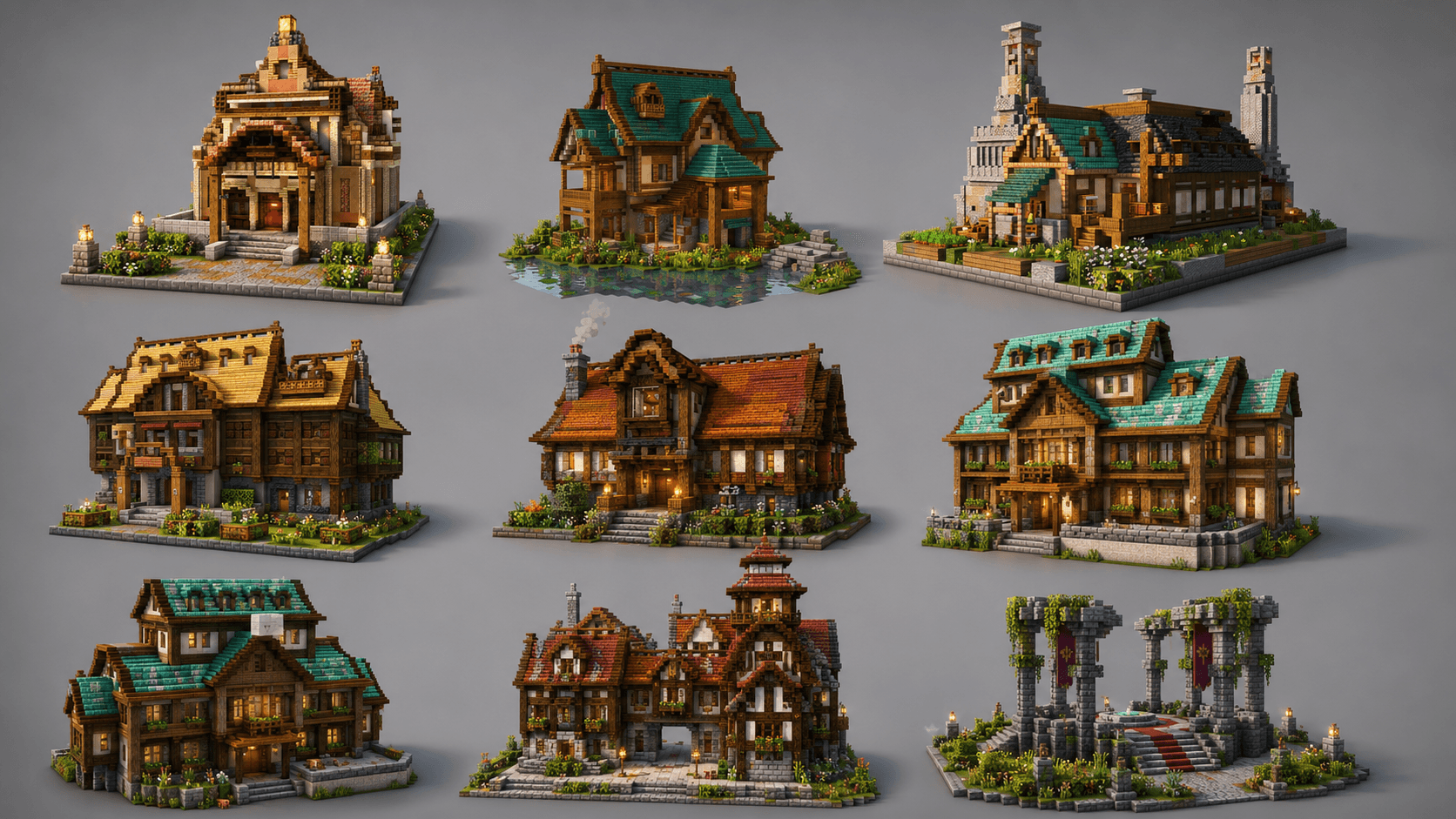 Bundle: 9 Medieval Hub Builds - Minecraft Schematic