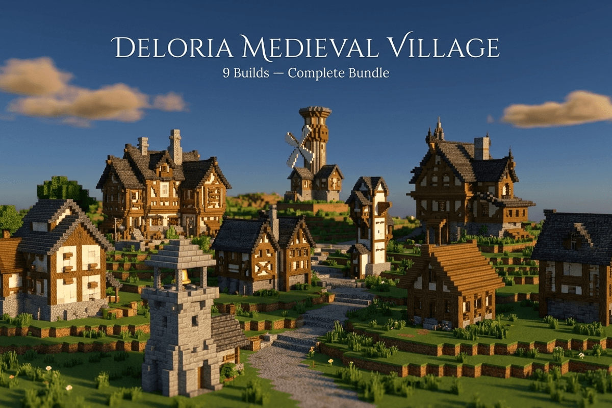 Deloria Medieval Village — 9 Builds Bundle - Minecraft Schematic