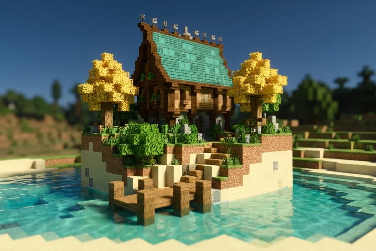 Medieval Autumn Lakehouse - Minecraft Schematic