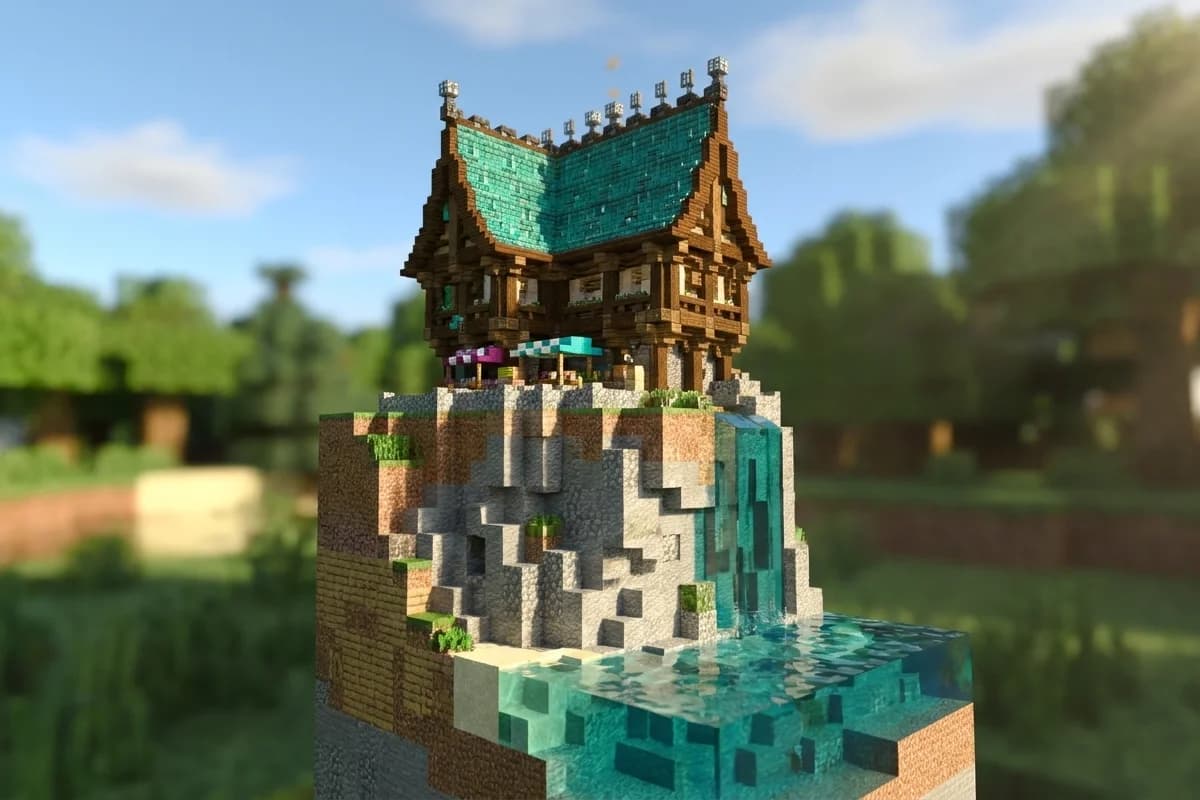 Medieval Waterfall House - Minecraft Schematic
